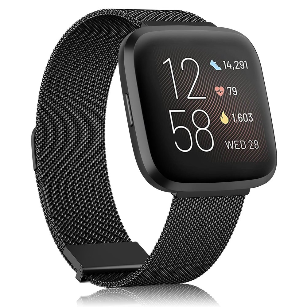 Amzpas Band Compatible with Fitbit Versa 2 Bands/Fitbit Versa Bands for Women Men, Adjustable Stainless Steel Mesh Loop Magnetic Strap for Fitbit Versa 2 / Versa Lite/Versa SE Smartwatch,Black