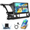 Podofo2+64G Apple Carplay Android Auto Car Stereo for Honda Civic 2006 2007 2008 2009 2010 2011,10.1" Touch Screen Bluetooth Car Audio with GPS Navigation FM RDS WiFi Mirror Link HD Backup Camera view 1