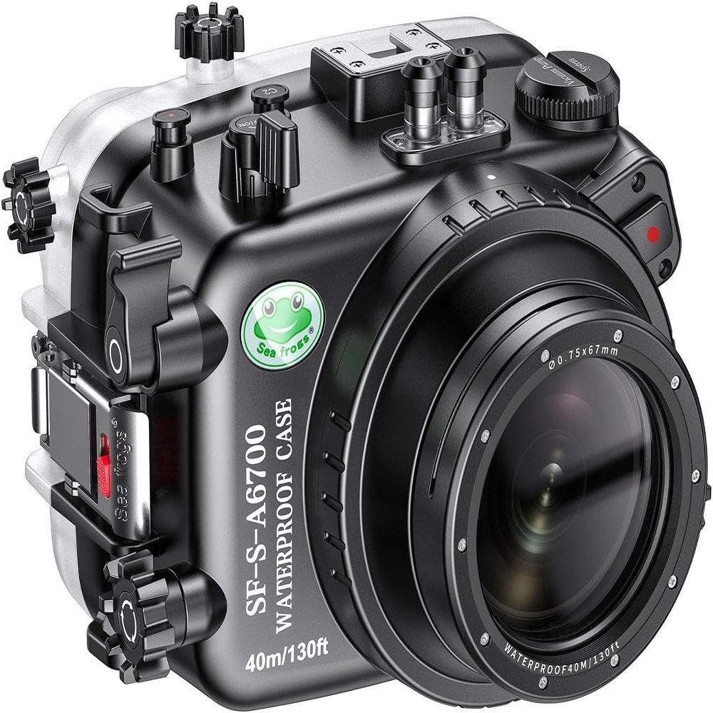 Sea frogs Underwater Camera Case Compatible with Sony A6700 for FE 90mm F2.8 G OSS IPX8 40m/130ft Maximum Diving Depth Waterproof Camera Housing for Diving, Surfing, Rowing, Skiing