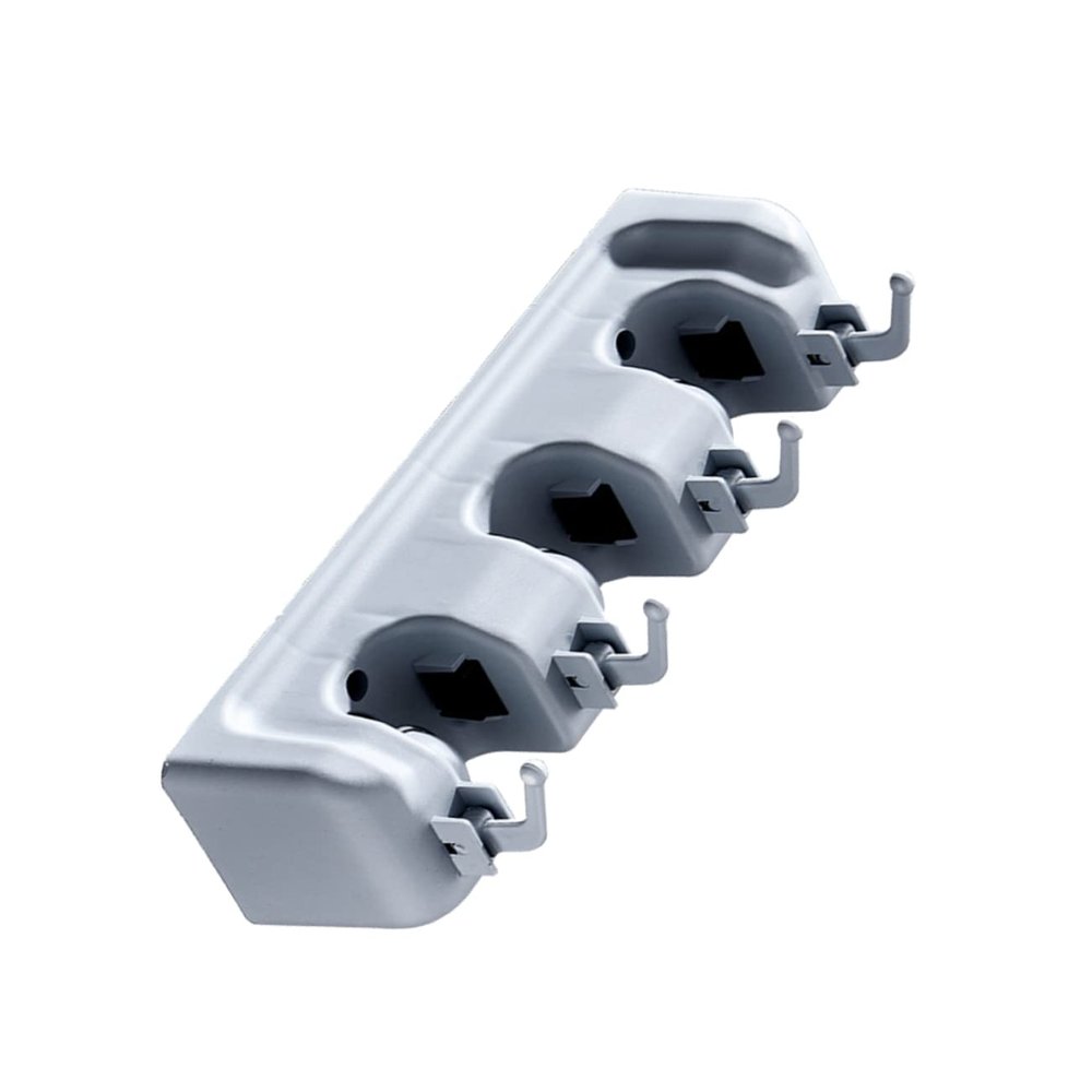 Cabilock Multifunctional Mop Holder with Buckles Hooks Wall-Mounted Broom Hanger for Kitchen Bathroom and Home Organization Easy Installation Grey Color