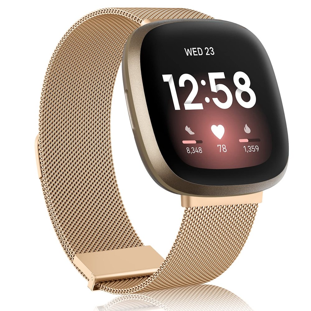 Amzpas Band Compatible with Fitbit Versa 4 / Fitbit Sense 2 & Fitbit Versa 3 / Fitbit Sense Band for Women Men, Adjustable Stainless Steel Mesh Loop Magnetic Replacement Strap for Fitbit Versa 4 Smartwatch (Rose gold)