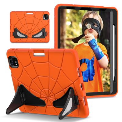 AKABEILA Compatible with Apple iPad Pro 11 inch(2018/2020/2021/2022)/Air 4 10.9(2020)/Air 5 10.9(2022) Tablet Casehockproof Cover with Kickstand for Kids Children Boys Babies Orange Black