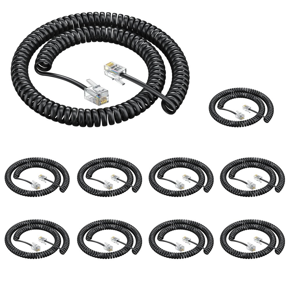 Ubramac RJ9 4P4C Telephone CordTelephone Handset Cord,Coiled Wire 10 Pack 8Ft Uncoiled / 1.4Ft Coiled Landline Phone Handset Cable RJ9 4P4C Telephone Accessory -10 Pack