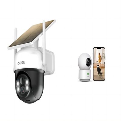 AOSU 2K Security Camera Indoor Outdoor Security Camera Wireless with Fixed Solar Panel