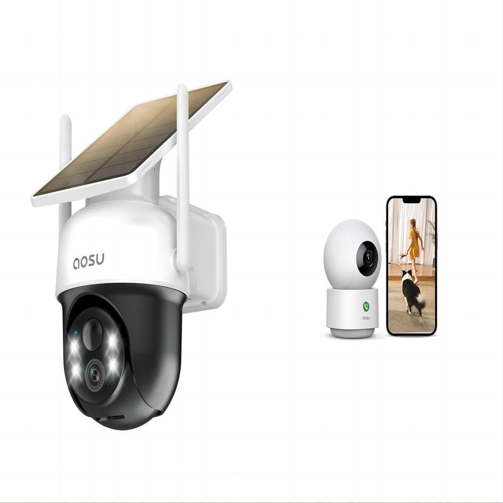 AOSU 2K Security Camera Indoor Outdoor Security Camera Wireless with Fixed Solar Panel
