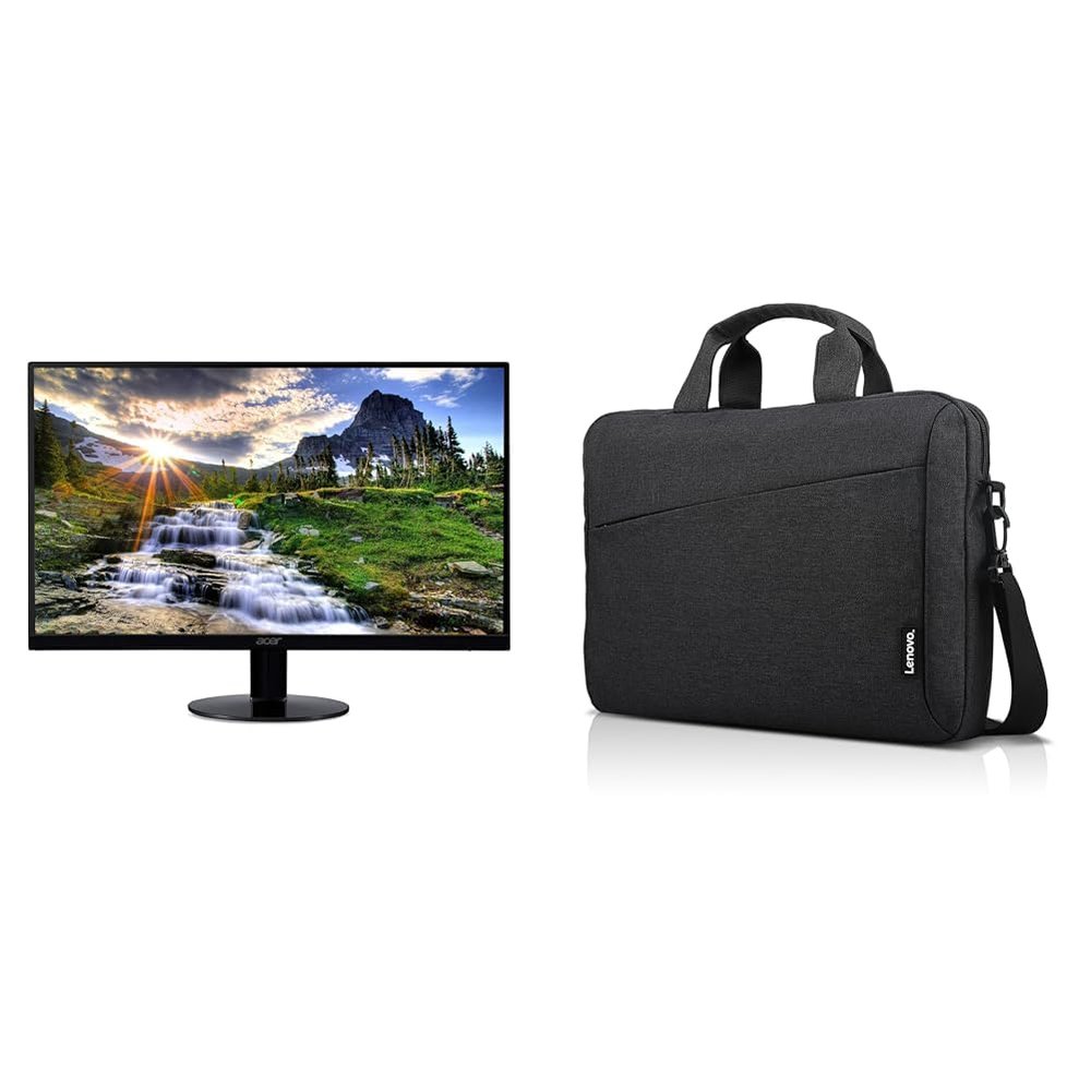 Acer 21.5 Inch Full HD (1920 x 1080) IPS Ultra-Thin Zero Frame Computer Monitor (HDMI & VGA Port) & Lenovo Laptop Bag T210, Messenger Shoulder Bag for Laptop or Tablet