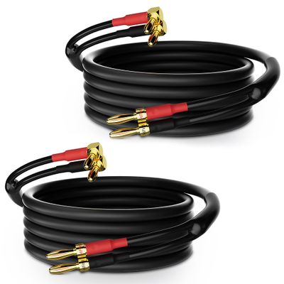 HiFind Speaker Cable Wire 8 Ft/2 Pack with Gold-Plated 90 Degree Angled to Straight Banana Tip Plugs-UL CL3 Rated-Indoor&Outdoor-16 AWG Tinned Copper for Bi-Wire Bi-Amp HiFi Sound