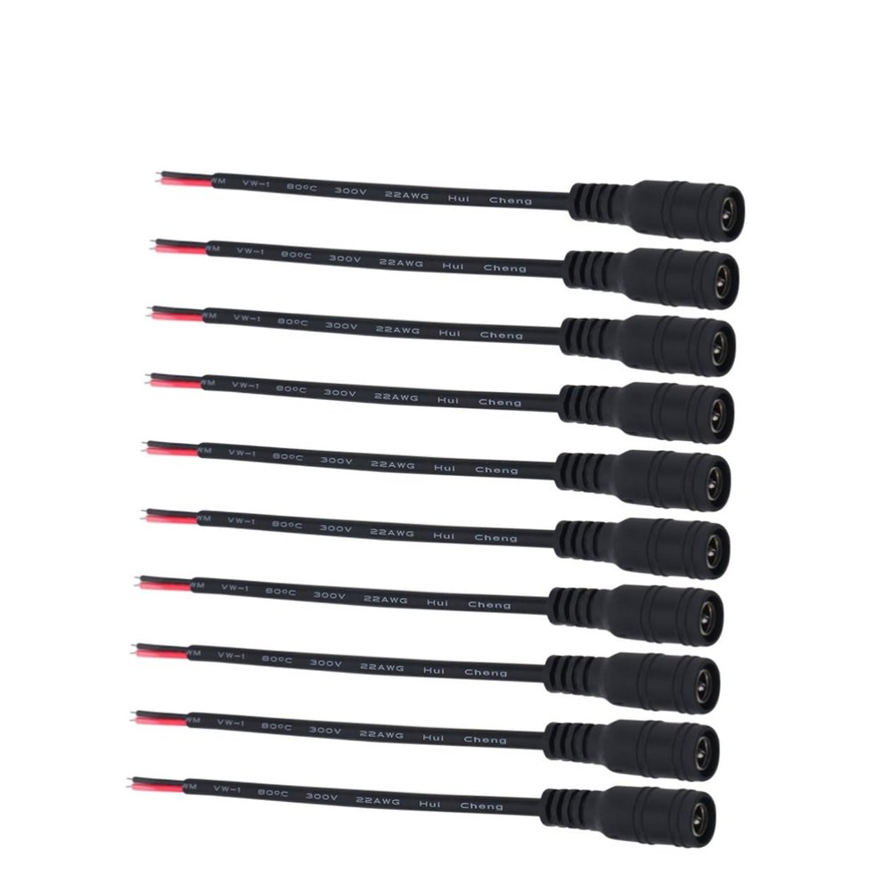 Angoily 10pcs Female Power Connector Jack Adapter for CCTV Black Cable for Easy Installation and Power Supply Suitable for Security Camera Accessories