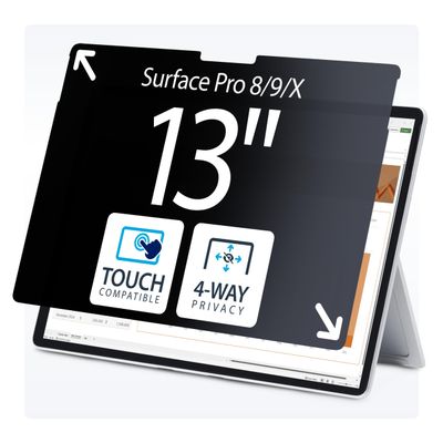 StarTech.com 4-Way Privacy Screen for 13-inch Surface Pro 8/9/X Laptop, Portrait/Landscape, Touch-Enabled, +/- 30 Deg. View