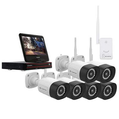 [8CH] Crystal Vision CVT808C-65C 1080P Full HD Wireless Surveillance System, 6 x 3MP Two Way Audio Siren Cameras w/18 LED floodlight for Enhanced Brightness, Visibility