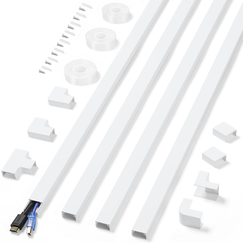 Cord Covers for Wires on Wall Extra-Long, 13.12ft TV Cord Hider Kit, Paintable Cable Management Concealer, White Cord Raceway Channel, 4 x L39in x W0.95in x H0.55in