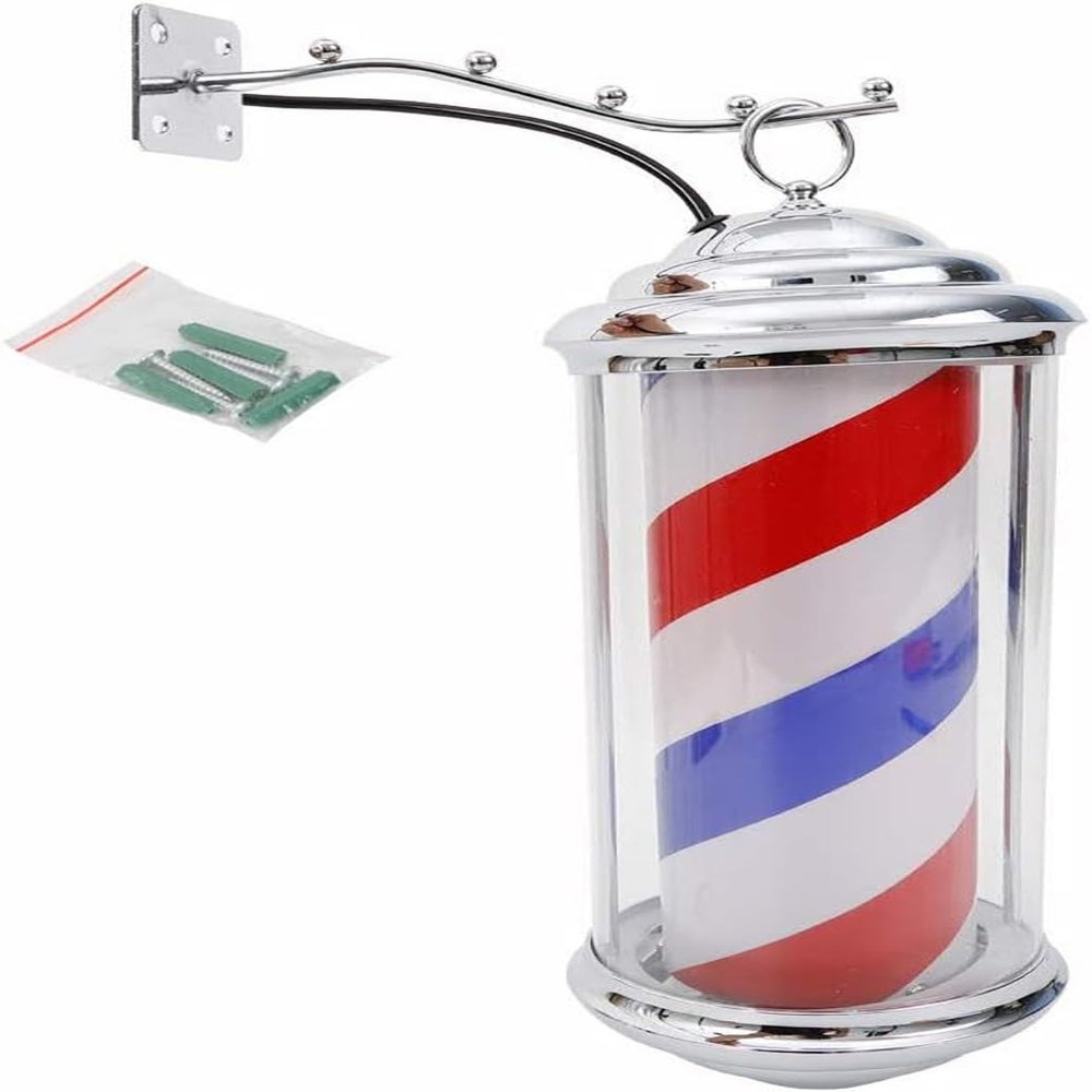 Mandyom Barber Pole LED Light, Red White Blue Rotating LED Stripes Hair Salon Sign Wall Mount Rotating Light(14.5in)