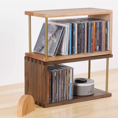 JCHENGS Wood Vinyl Record Storage Holder Vinyl IP Records Stand Album Storage Organizer Display Stand Rack Holds Up to 80 Albums DVDs CDs (Brown Oak Color)