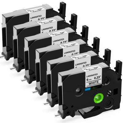 Labelife 6-Pack TZe-211 6mm Label Tape Replacement for Brother P Touch TZe TZ Tape 6mm 0.23 Laminated White Label Tape TZe211 TZ-211 for Brother Label Maker PT-D210 PT-D220 PT-H110 PT-D400, 1/4 inch