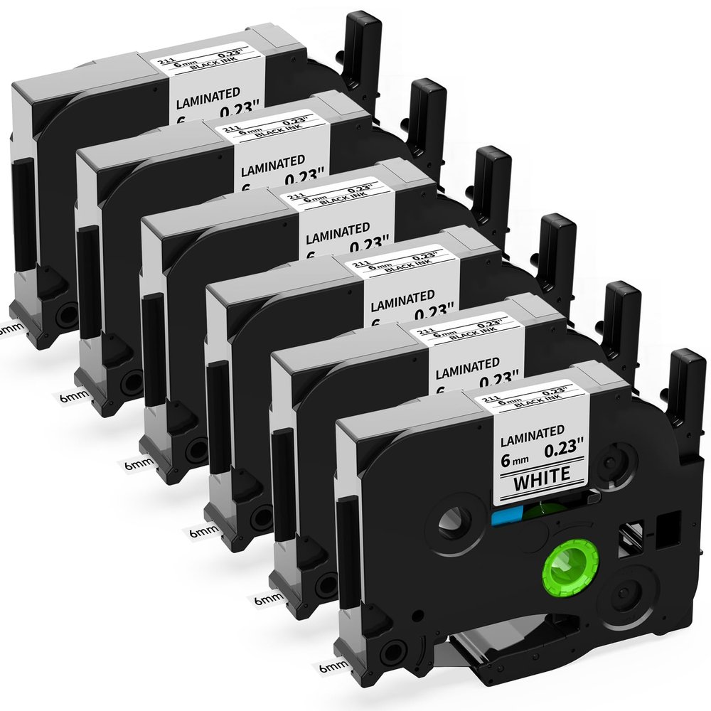 Labelife 6-Pack TZe-211 6mm Label Tape Replacement for Brother P Touch TZe TZ Tape 6mm 0.23 Laminated White Label Tape TZe211 TZ-211 for Brother Label Maker PT-D210 PT-D220 PT-H110 PT-D400, 1/4 inch