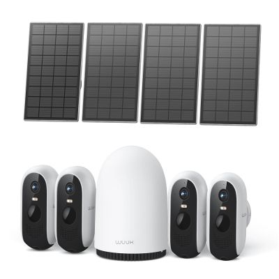 WUUK 2K Solar Security Cameras Wireless Outdoor, 4 Cam-Kit Home Security System, Color Night Vision, Forever Power, No Subscription, 32G Local Storage, Compatible for Alexa, Google Home, 2.4G&5G WiFi