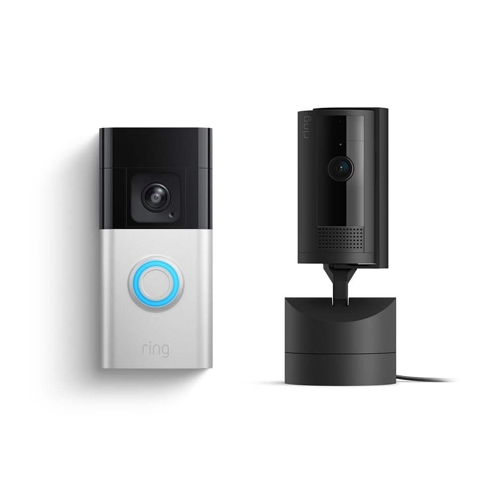 Ring Pan-Tilt Indoor Cam, Black with Ring Battery Doorbell Pro, Satin Nickel