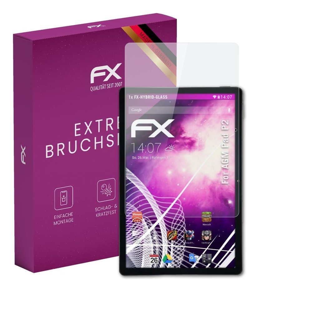 atFoliX Plastic Glass Protective Film compatible with AGM Pad P2, 9H Hybrid-Glass FX Screen Protector