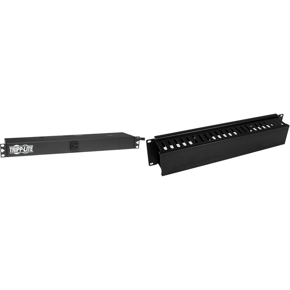 Tripp Lite Basic PDU, 15A, 13 Outlets (5-15R), 120V, 5-15P Input, 15 ft. Cord & StarTech.com Horizontal 2U Server Rack Cable Management Finger Duct w/Cover - 19" Network Rack Wire Duct Race