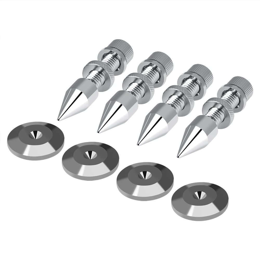 Yctze 4 Pack HighQuality HiFi Speaker Spike Stand Foot, Shockproof Isolation Cones Base Pads for Leveling Amplifier and Loudspeaker