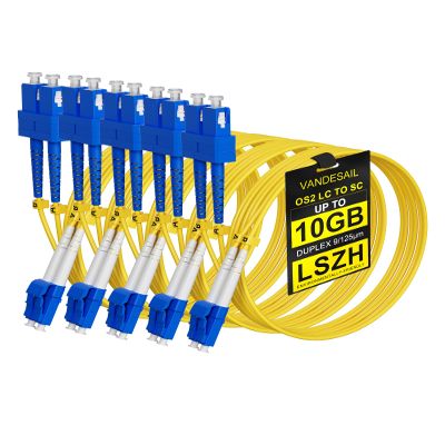 VANDESAIL 2M-5pack OS2 SC to LC Single Mode Fiber Patch Cables, 1G/10GB SMF Duplex Fiber Jumper Patch Cables LSZH 9/125m for SFP+ XFP QSFP CFP -6.56FT-5pack
