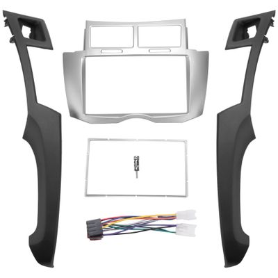 Hubceuo 2 Din Car Stereo Frame Trim Kit of Dashboard for Yaris Vitz Platz 2005-2011 DVD Player Installation Bezel Fascias, Black & Silver, 500136346