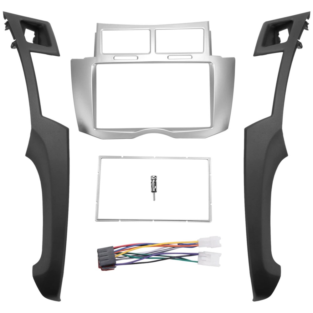 Hubceuo 2 Din Car Stereo Frame Trim Kit of Dashboard for Yaris Vitz Platz 2005-2011 DVD Player Installation Bezel Fascias, Black & Silver, 500136346