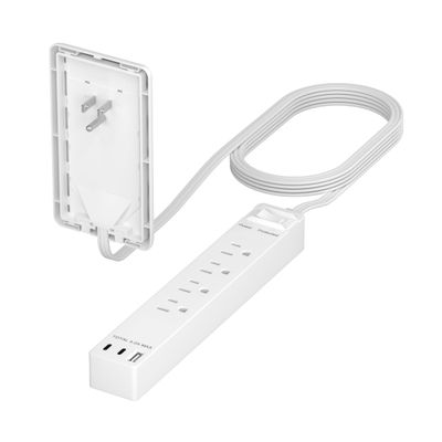LIDER Surge Protected Outlet Extender, 4-Outlet Power Strip, 21W USB Type-A, and 2 USB Type-C Port, Ultra-Thin Wall Plate Plug with Cord Extender, Flat-Face, 5ft Cord, 1500 Joules, ETL-Listed, White