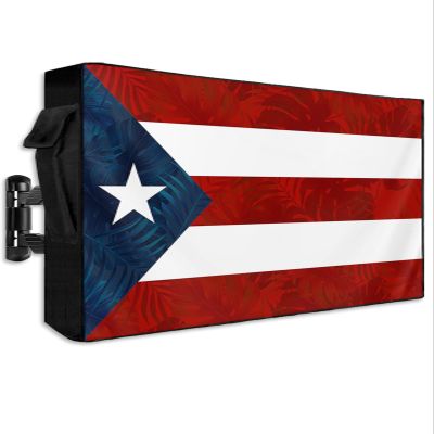 Red Blue Outdoor TV Cover Waterproof & Weatherproof TV Covers with Roll Up Front Flat for 40-43 Inch, Outside Zipper TV Screen Protector Enclosure Remote Control Pocket, National Star Stripe Flag