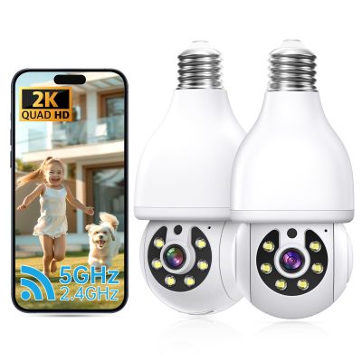 2K Light Bulb Security Camera 5G&2.4G WiFi Security Cameras Wireless Outdoor Indoor,360Bulb Cameras for Home Security Outside Indoor,Motion Detection and Alarm,Two-Way Talk,Color Night Vision 2 Pack