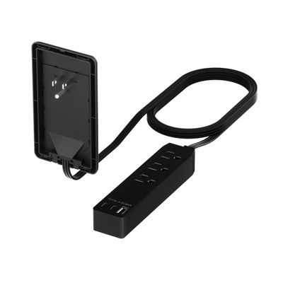 LIDER Outlet Extender with 3 Receptacles, 21W USB Type-A, and 2 USB Type-C, Ultra-Thin Wall Plate Plug with Cord Extender, 3-Outlet Power Strip, Flat-Face, Slim Design, ETL-Listed, 3ft Cord, Black
