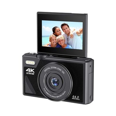 64MP Digital Camera for Photography and Video: 4K Vlogging Camera for YouTube with 3'' Flip Screen and 32GB TF Card, 16X Digital Zoom Digital Camera for Gift (Black)