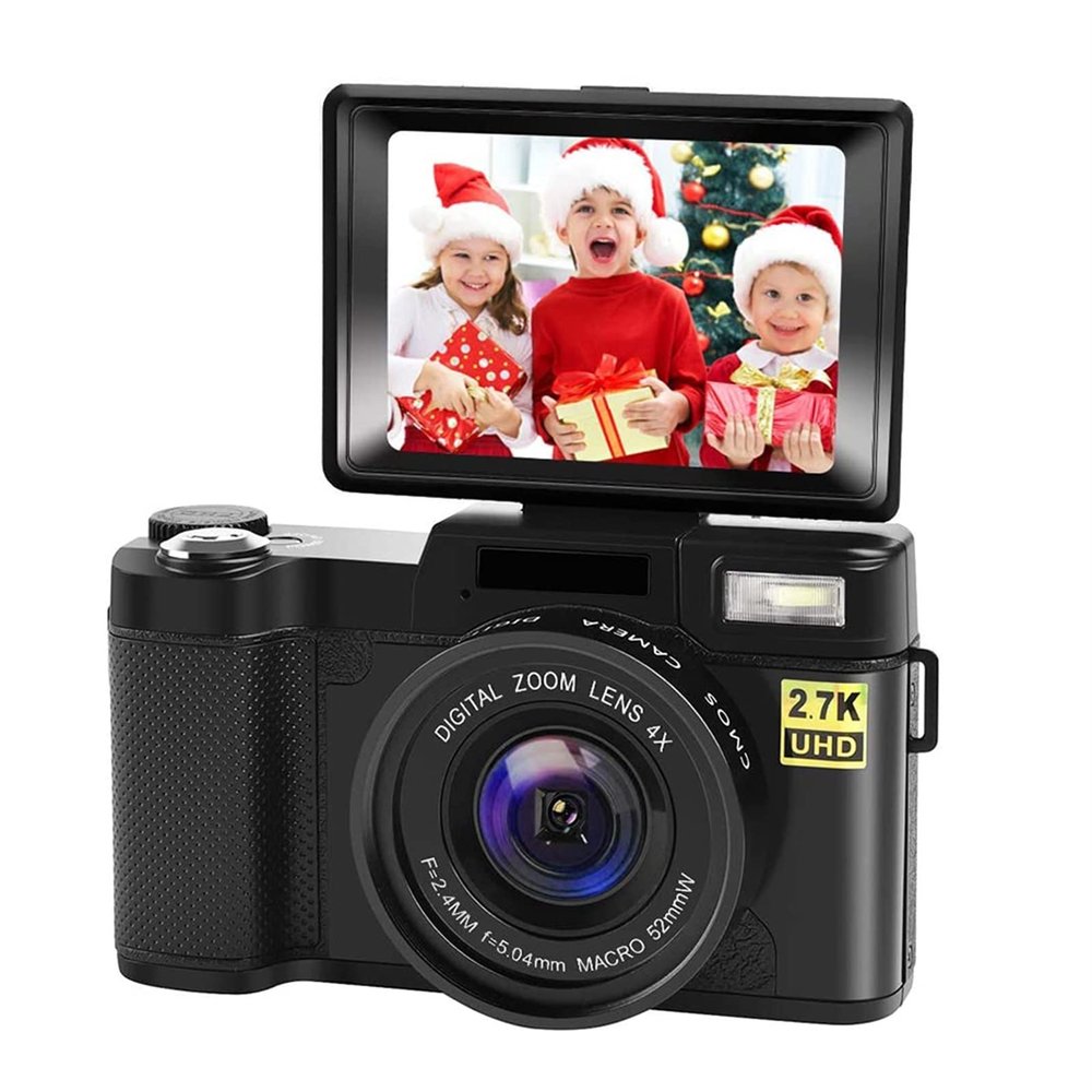 Cameras for Photography 2.7k Camera D1 3.0 MP Photographic Camera 4X Zoom Rotating Screen Professional EIS Video Camera W/h YouTube (Bundle : US Plug Color : Black)