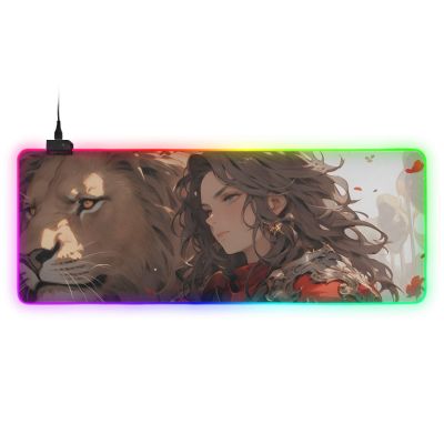 NFMILI Lion Girl RGB Mousepad Led Mouse Pad, Large Gaming Mouse Pad, Large Led Keyboard Pad 15 Light Modes
