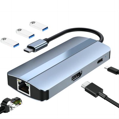 USB C HUB Dongle, 6-in-1 USB C Adapter Docking Station with 4K 30HZ 1080P HDMI,87W USB C PD,USB3.0 * 3,RJ45 Ethernet,Compatible with MacBook Pro/Air, Other Type C Latops Devices.
