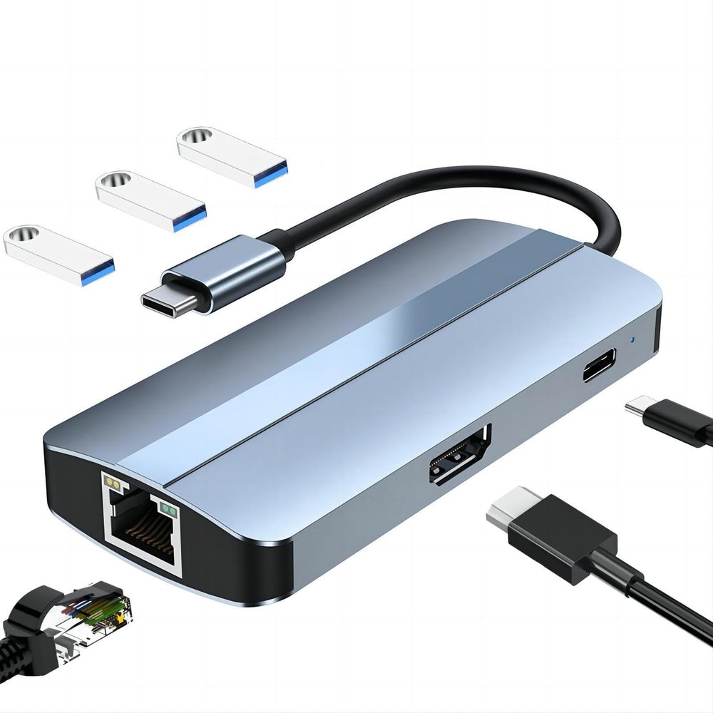 USB C HUB Dongle, 6-in-1 USB C Adapter Docking Station with 4K 30HZ 1080P HDMI,87W USB C PD,USB3.0 * 3,RJ45 Ethernet,Compatible with MacBook Pro/Air, Other Type C Latops Devices.