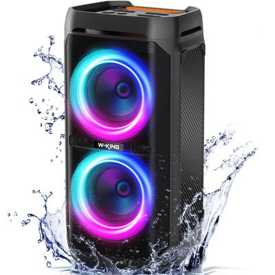 W-KING 220W Peak Party Bluetooth Speaker Large, Deep Bass 115 dB Loud Speaker Wireless Boombox, IPX6 Waterproof Portable Speaker Outdoor Big Subwoofer/24H/V5.3/MIC-GTR in/RGB Lights/Echo/EQ/TF/USB/AUX