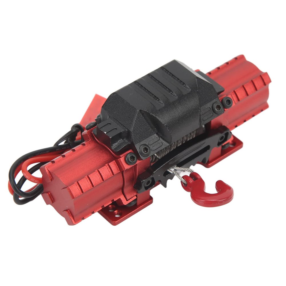 MUNEFE RC Car Winch, iversal Simulation Winch with Motor, Simulation Climbin Car Winch for SCX10 D90(Red)
