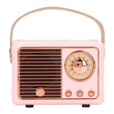 ASHATA Retro Bluetooth Speaker Pink, Compact Vintage Bluetooth Speaker Built in Card Radio for Outdoor Desk Bedroom Office Party