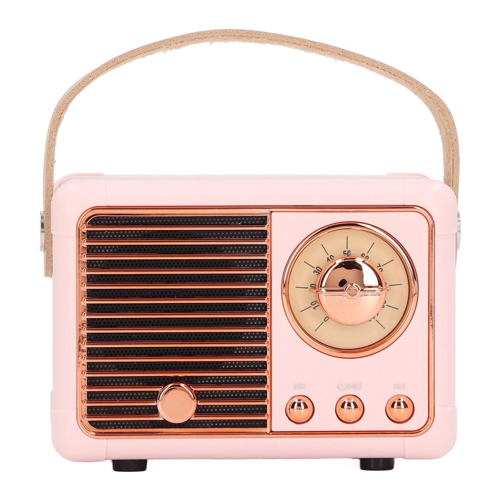 ASHATA Retro Bluetooth Speaker Pink, Compact Vintage Bluetooth Speaker Built in Card Radio for Outdoor Desk Bedroom Office Party