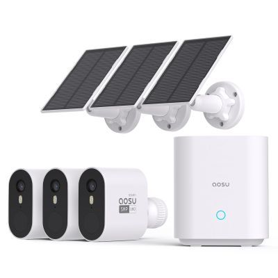 aosu 5MP Solar Security Cameras Wireless Outdoor, 166 Ultra-Wide-Angle, Home Security Camera System 3-Cam Kit with Color Night Vision, Spotlight, No Subscription, Support 2.4G & 5G WiFi Router