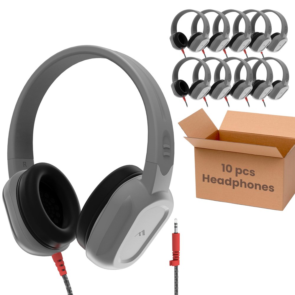 Brenthaven Rugged 2 Wired Headphones No Mic | 3.5 mm (10 Pack) - Long Tangle Free Chew-Proof Cord - Reliable Drop Tested and Comfortable for Kids K-12 Students Classroom and School Use