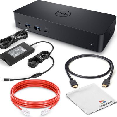 Crossery Dell D6000 Docking Station Bundle - Includes Universal Dell Dock, HDMI Cable, 130W Power Adapter, Ethernet Cable & Microfiber Cloth, Compatible with USB-C and Dual Monitors (Renewed)