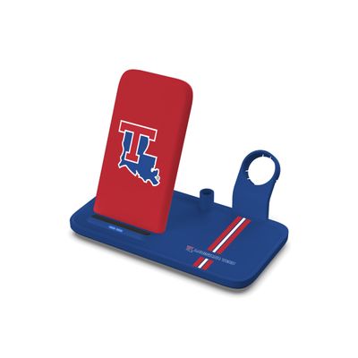 SOAR NCAA 4-in-1 Wireless Charging Docking Station: Fast Charge for iPhone, Apple Watch, Air Pods & Apple Pencil, Louisiana Tech Bulldogs