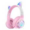 Cat Ear Bluetooth Headphones for Kids & Adults, RGB Light, Bluetooth 5.3 Wireless Foldable & Wired Multi-Function Over Ear Headphones with Mic and Volume Control for iPhone/iPad/Laptop/PC (pink) view 1