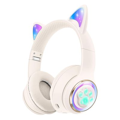 Cat Ear Bluetooth Headphones for Kids & Adults, RGB Light, Bluetooth 5.3 Wireless Foldable & Wired Multi-Function Over Ear Headphones with Mic and Volume Control for iPhone/iPad/Laptop/PC (white)