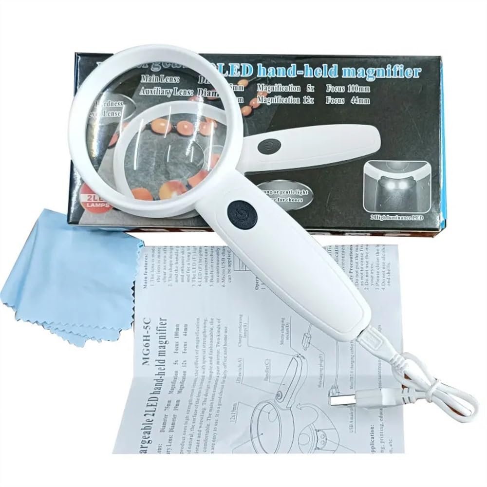 ZTBH Microscope Accessories Kit 5X 12X USB Handheld Illuminated Reading Magnifier Optical Magnifying Glass with LED Lights Microscope Slides