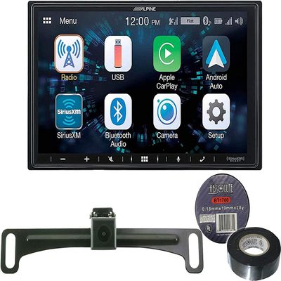 Alpine ILX-W670 7" Mech-Less Receiver Compatible with Apple CarPlay and Android Auto+Absolute CAM900 Universal Backup Camera License Plate Mount+Free Electrical Tape BT1700