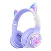 Cat Ear Bluetooth Headphones for Kids & Adults, RGB Light, Bluetooth 5.3 Wireless Foldable & Wired Multi-Function Over Ear Headphones with Mic and Volume Control for iPhone/iPad/Laptop/PC (purple) view 1
