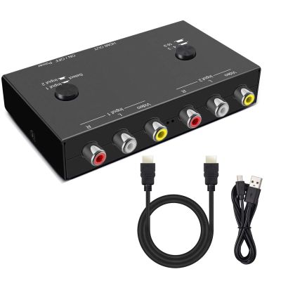 NATEFEMIN 2AV to HDMI Converter, 2 Way RCA to HDMI Video Audio Converter Adapter Support 4:3/16:9 Switching for DVD for N64 for Sega for PS2/3